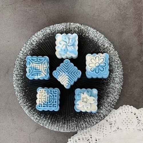 50g Mooncake Mold 6 Square Flower Stamps Cookie Cutter Green Bean Cake Mould DIY 667A