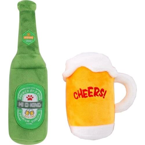 Dog Toys Plush Squeaky Beer Bottle Beer Glass Shape Dog Toy Creative Toy for Pet Dogs