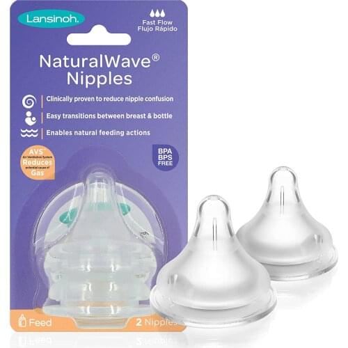 Lansinoh NaturalWave Baby Bottle Nipples, Fast Flow (4L), 2 Count bottle children mamadeira nipple bottle milk silicone feeding