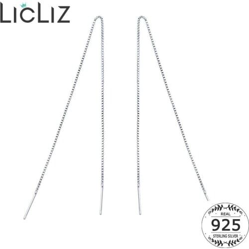 LicLiz New 925 Sterling Silver Long Chain Drop Earring for Women New White Gold Box Chain Long Drop Ear Jewelry Gift LE0555