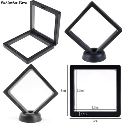 Fashion Cases Displays Square 3D Albums Floating Frame Holder Black White Coin Box Jewelry Display Show Case For Wedding 90*90mm