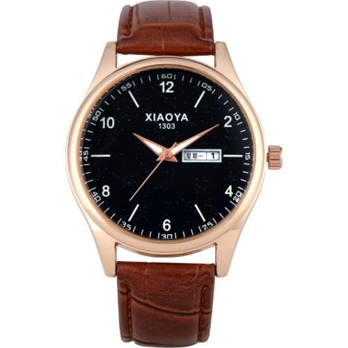 Men Watch Arabic Numerals Dial Watch Luminous Pointers Calendar Day and Date Dial Watches for Boyfriend Leather Strap Wristwatch