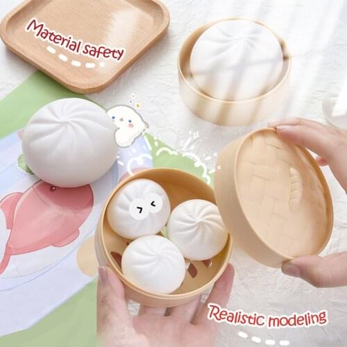 Simulation Steamed Stuffed Bun Set Sensory Stress Relieve Fidget Toy Soft Sponge Funny Squeeze Toy Squishy Bun for Kids Adults