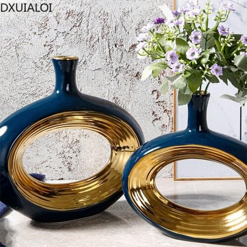 Nordic Simple Hollow Plating Ceramic Dried Flower Vase Creative Flower Arrangement Vase Living Room Desktop Home Decoration