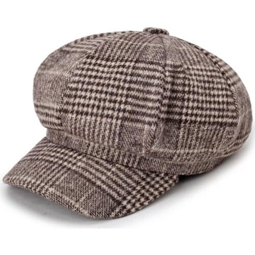 New Wool Women Beret Autumn Winter Plaid Vintage Fashion Octagonal Casual boina Autumn 2019 Brand Womens Caps