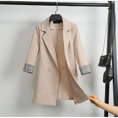 Tailored Collar Black Apricot Spring Autumn Fashion Blazers Business suit women Korean style loose Mid-Length Womens jacket