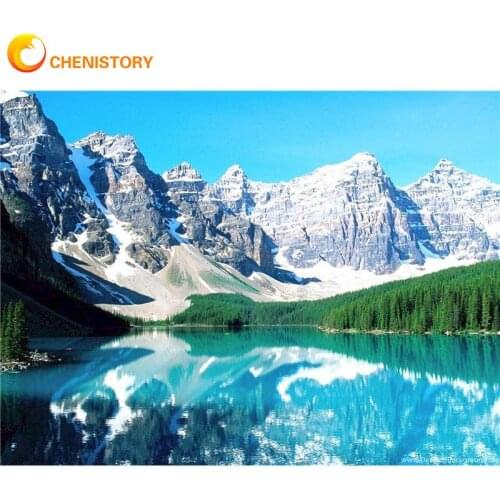 CHENISTORY Frame Painting By Numbers Kits Snow Mountain Landscape Drawing Coloring By Numbers Handmade Acrylic Paint For Home