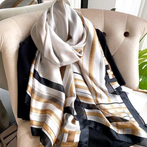 Luxury Imitation Silk Scarf Fashion Woman Shawl Silky Soft Long Stripe Wrap Warm And Sunscreen Female Thin Sjaal 180cm*90cm