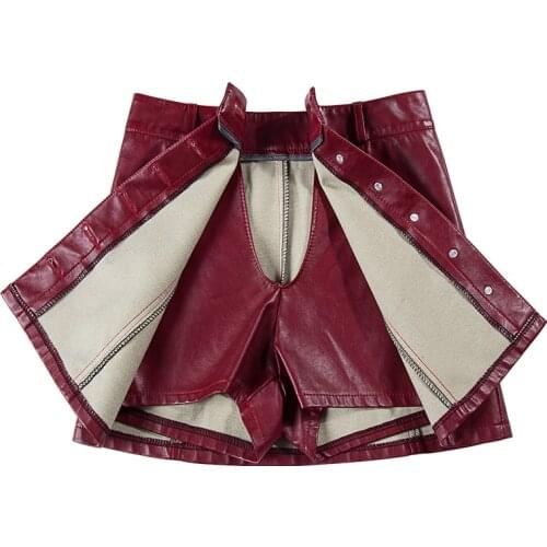 Plus size 5XL PU SHIRTS SKIRT autumn winter new fashion temperament PU leather single breasted shorts skirts