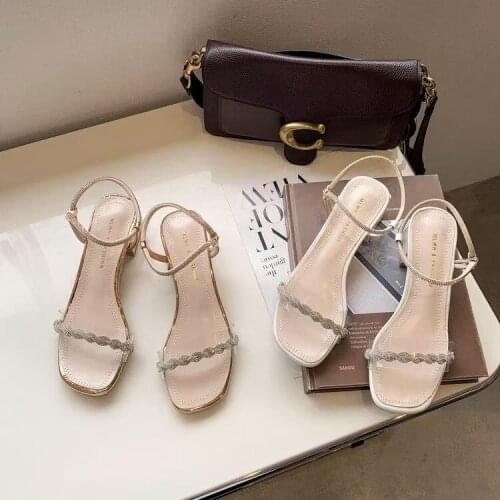 Sandals female new style fairy feng rhinestone female thick heel sandals all-match