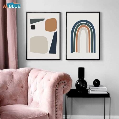 Scandinavian Abstract Colorful Rainbow Color Block Poster Print Canvas Painting Wall Art Pictures For Living Room Home Decor