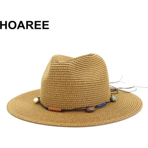 HOAREE Straw Hat Womens Sun Hat Men Women Wide Brim Panama Hat Sombrero Jazz Male Female 2021 New Casual Summer Hat Chapeau