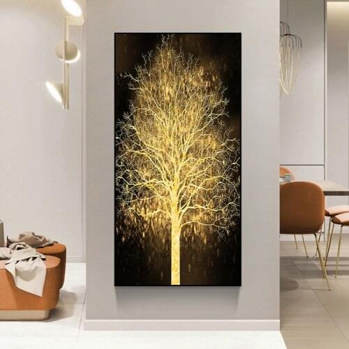 Modern Golden Rich Tree Landscape Painting Canvas Painting Gold Art Posters and Prints for Living Room Home Decoration Cuadros