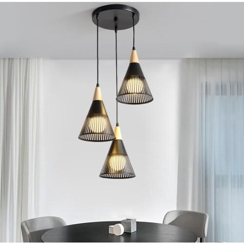 Modern Simple Iron Wood Pendant Lights Bar Hanging Light Loft Industrial Lamp Home Decor Dining Room Kitchen Lighting Fixtures
