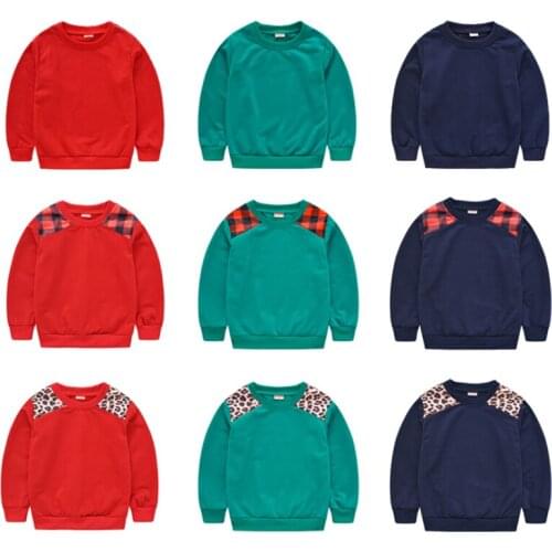 Sweatshirts for girls sweatshirt for boys sweatshirt kids tops teens for girls fashion leopard print plaid solid color O-neck