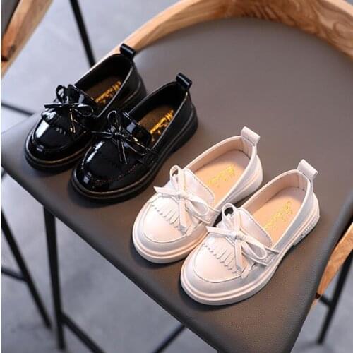Tassel Kids PU Leather Shoes For Girls Bow Casual Glitter Children Wedding Party Dress Dance Shoes Butterfly Knot