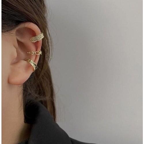 U-Magical Street Style Three-piece Suit Irregular Clip Earrings for Women Minimalist Gold Silver Color Open Earrings Jewelry