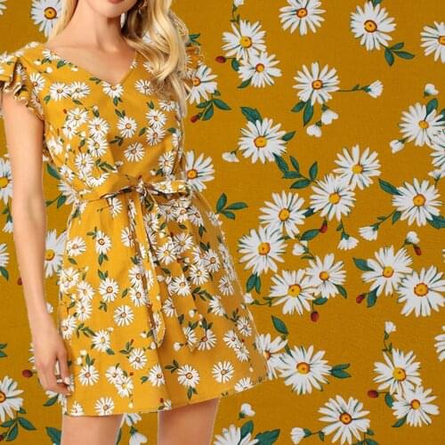 Yellow Color Small Sunflowers Pure Cotton Fabric For Dress Tissus Coton ImprimÉ Sewing Telas Algodon Estampadas Ткань Au MÈTre