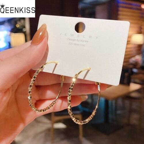 QEENKISS EG796 Fine Jewelry Wholesale Fashion Woman Birthday Wedding Gift Big Circle 925 Sterling Silver Needle Hoop Earrings