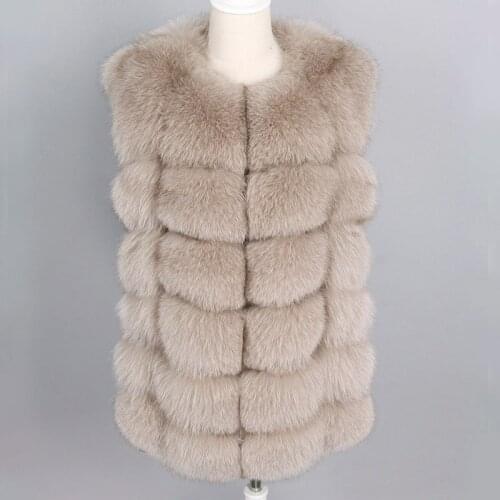 New Spring Winter Jacket Women Real Fox Fur Sleeveless Vest Coat V-neck Thick Natural Fur Warm Streetwear Outerwear Casual