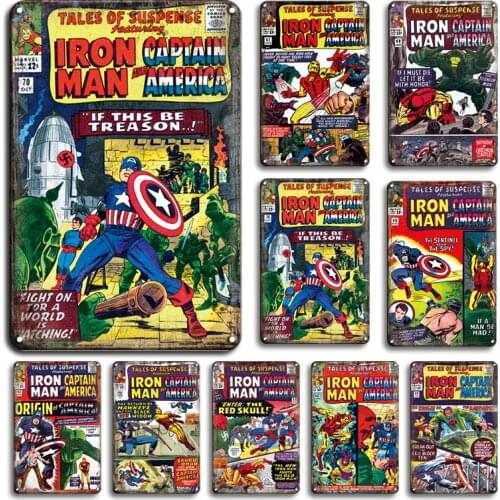 Comic Superhero Tin Poster Metal signs Vintage Cartoon Wall Painting Creative Wall Decoration Babyroom Decor Tinplate Sign