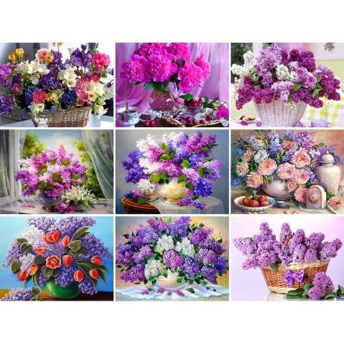 5D DIY Diamond Painting Flowers Corss Stitch Kit Full Drill Embroidery Lilac Mosaic Art Picture Of Rhinestones Home Decor Gift