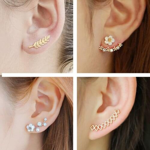 Fashion Bohemian Earrings Ear Jewelry Geometric Pearl Flower Stud Earrings for Women Punk Leaf Earing Ear Climber brincos