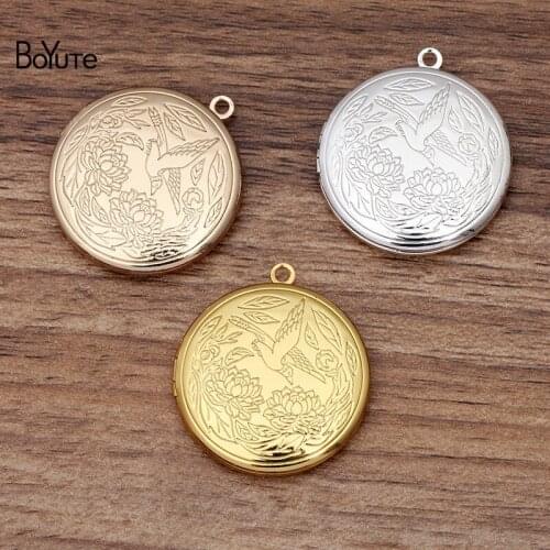 BoYuTe (10 Pieces/Lot) 31MM Round Shaped Metal Brass Flower Bird Carved Locket Diy Memory Photo Locket Pendant Can Open