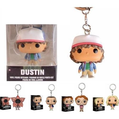 Stranger Things Keychain Eleven Dustin Barb Demogorgon Keychain Figure Keyring Pendant PVC Action Figure Toys Box Packing
