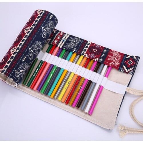 Pencil Case School Canvas Roll Pouch Ethnic Comestic Brush Pen Storage pecncil box pencil case for school girls 36/48/72 Holes