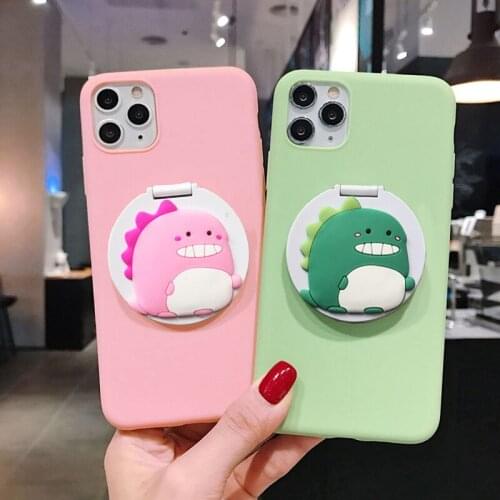 Cartoon Dinosaur Makeup Mirror Case for Xiaomi Mi 5X 6X 8 SE 9T Note 10 Lite A1 A2 A3 Play F1 X2 F2 Pro Soft Stand Honder Cover