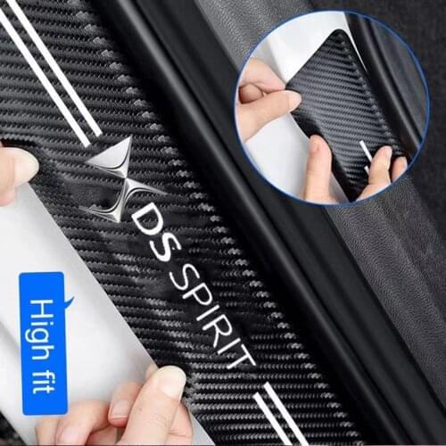 For DS SPIRIT DS3 DS4 DS4S DS5 5LS DS DS6 DS7 Car Carbon fiber stripe Door Sill Leather Decals Car logo Stickers accessorie 4PCS