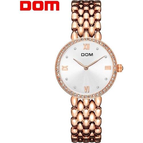DOM Women Steel New Watch Ladies Luxury Dress Fashion Quartz Wristwatch Classic Crystal Gold Bracelet Women Watch Clock Female