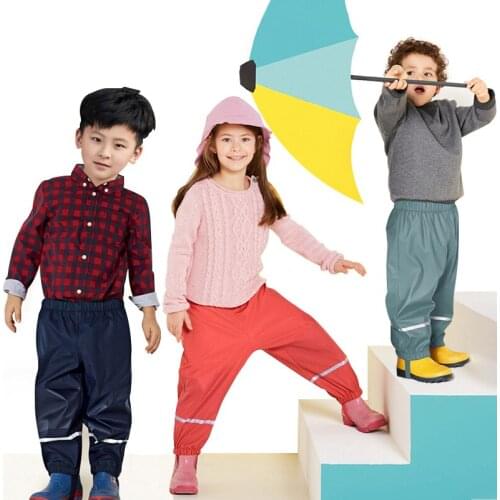 Fleece Warm Baby Girls Rain Pants PU Waterproof Boy Trousers Sport Velvet Children Tights Outdoor Winter Thermal Kids Clothes