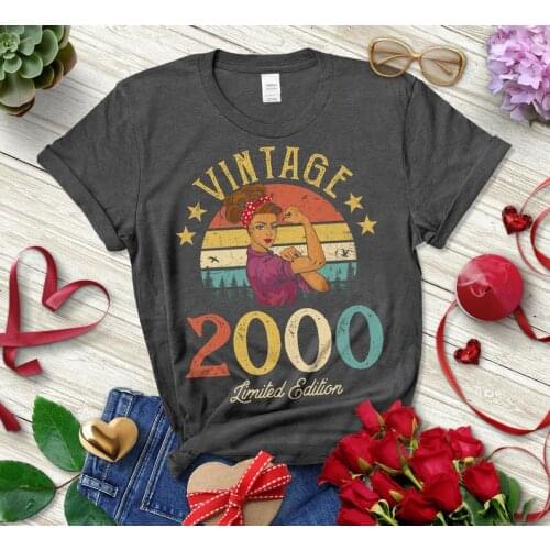 Vintage 2000 Limited Edition Retro T-Shirt womens Funny 21st Birthday Gift Fashion Casual Short Sleeve Top Tee Cotton O Neck