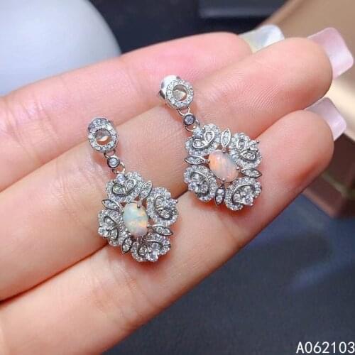 KJJEAXCMY 925 sterling silver inlaid natural opal Support test of womens fashionable elegant plant pattern ear nail earrings