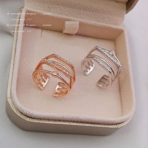 New Gothic Three Layer Rose Gold Metal Rings For Woman Korean Fashion Jewelry Wedding Party Girls Finger Sexy Set Accessories