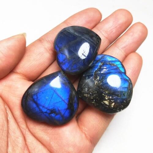3pcs Crystal Heart Natural Labradorite Quartz Labrador Gemstone Hearts Healing Home