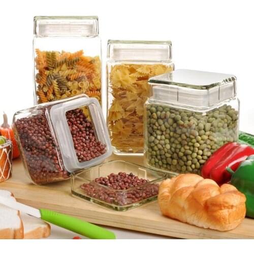 Square Transparent Glass Jars With Lids Cereal Dry Food Dispenser Kitchen Storage Container Eco Friendly Glass Jar With Lid