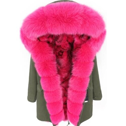 Maomaokong winter Real fox big fur collar plus liner Parker Medium and long section Detachable thick liner coat Park coat