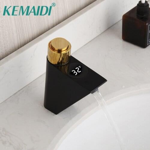KEMAIDI Matte Black Solid Brass Basin Faucet Water Generating Digital Display Mixer Hot Cold Water Tap Stream Faucets Taps