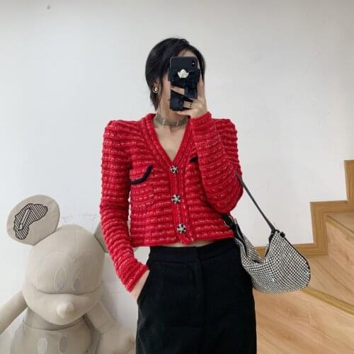 Fashion women sweater cardigan autumn new temperament sweater small fragrant wind knitted cardigan