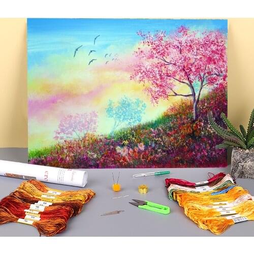 Natural Scenery Blossom Skies Printed Canvas 11CT Cross Stitch Kit Embroidery DMC Threads Knitting Handiwork Craft Counted