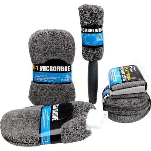 9Pcs Car Wash Cleaning Kit Microfiber Include 3* Microfiber Towels, 3* Applicator Pads, Wash Sponge, Wash Glove, Wheel Brush