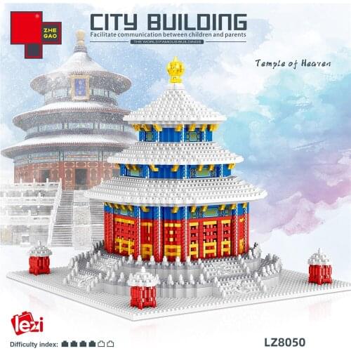 Lezi LZ8050 World Famous Architecture Model Set Temple of Heaven Micro Mini Blocks Hall of Prayer China Building DIY Block Toys