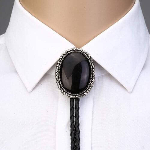 Naturel stone agate onxy bolo tie for man Indian cowboy western cowgirl leather rope zinc alloy necktie