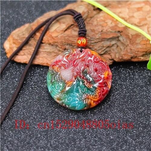 Natural Color Hetian Jade Stone Dragon Phoenix Pendant Necklace Chinese Jadeite Jewelry Charm Amulet Carved Gifts for Women Men