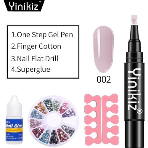 Yinikiz Newest 4PCS/LOT 3 In 1 Gel Nail Varnish Pen Kit Glitter Colors One Step Nail Gel Polish Hybrid Easy To Use UV Nail Gel