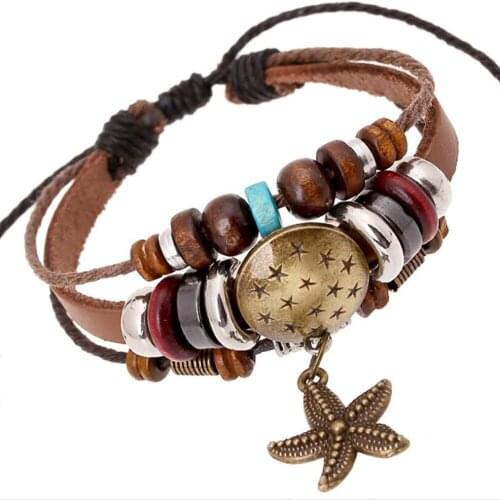 2020 New Vintage Leather Bracelet hand woven student leather rope mens and womens universal leather Beaded Friendship Bracelet