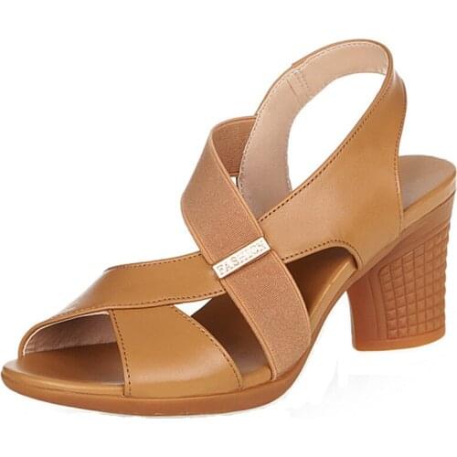 New Leather Sandals High Heels Shoes Sexy Peep Toe Women Summer Sandals Plus Size Color Patchwork Pumps Shoes Zapatos De Mujer